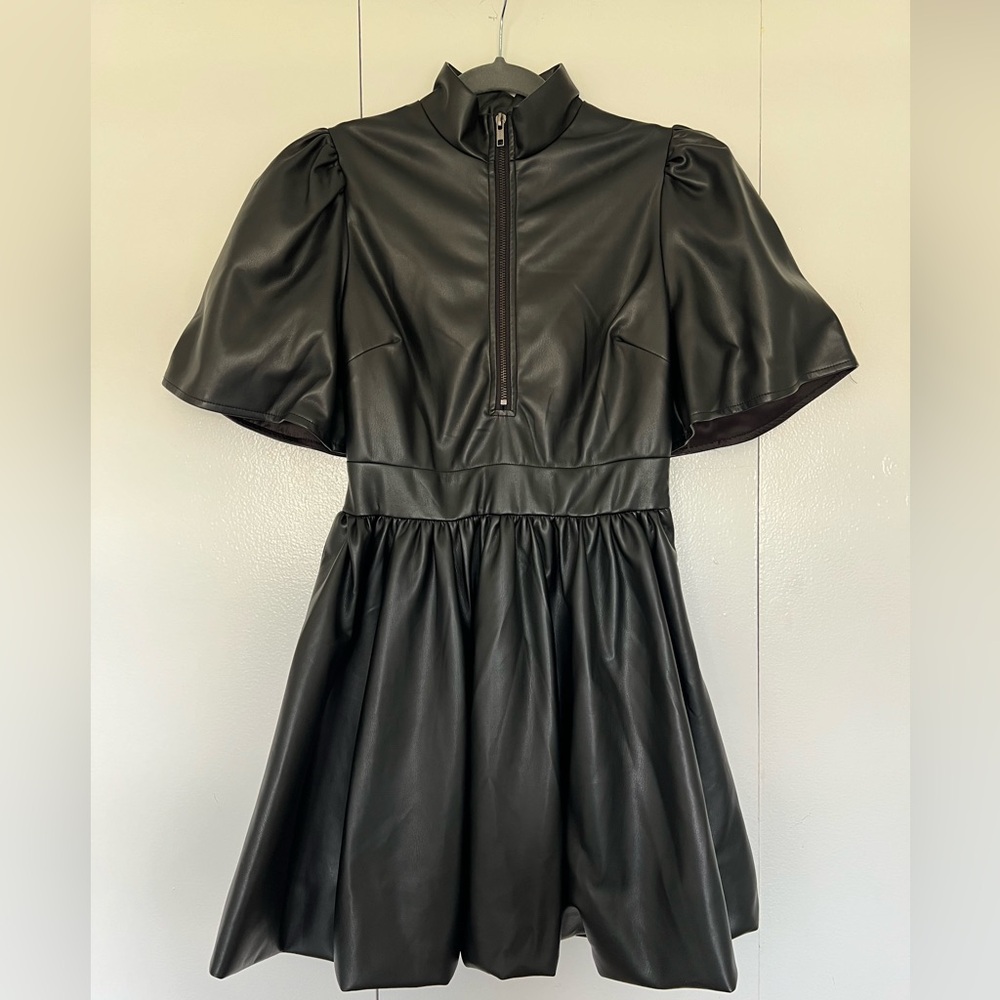AKIRA Cute and Classy Pu Black Bubble Mini Dress Size Medium